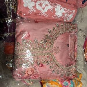 Embroidered Pink Floral Kurta with pearl and mirror work, organza